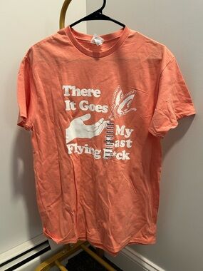 Coral Graphic Tee with White Print - 'There It Goes'
